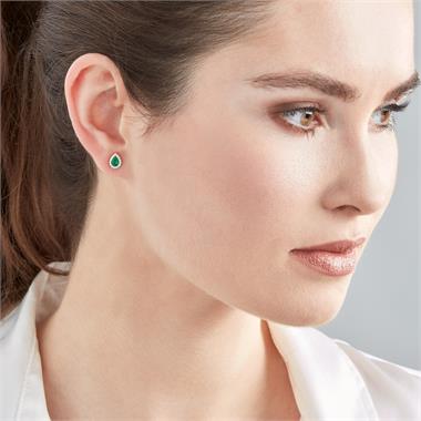 Camellia 18ct Yellow Gold Emerald and Diamond Teardrop Halo Earrings
 thumbnail