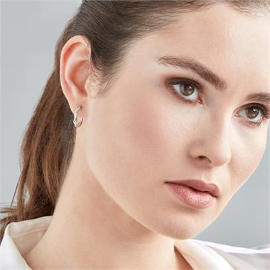 18ct White Gold Plait Design Diamond Hoop Earrings thumbnail