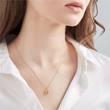 18ct Yellow Gold Emerald Cut Citrine and Diamond Halo Pendant thumbnail