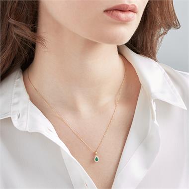 Camellia 18ct Yellow Gold Emerald and Diamond Teardrop Halo Pendant
 thumbnail