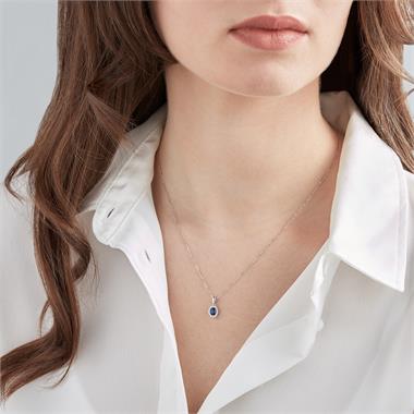Camellia 18ct White Gold Sapphire and Diamond Oval Halo Pendant
 thumbnail