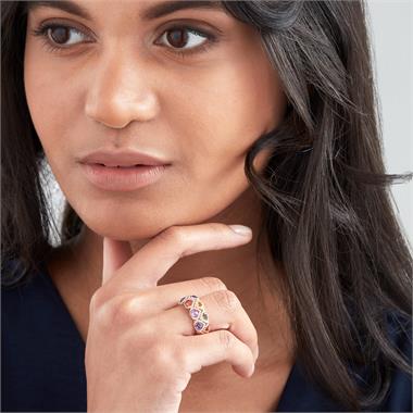 Samba 18ct Rose Gold Dome Design Rainbow Sapphire and Diamond Dress Ring thumbnail
