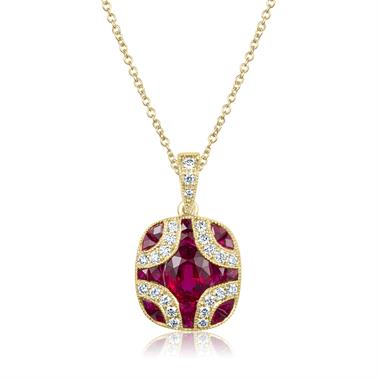 18ct Yellow Gold Vintage Design Ruby and Diamond Pendant thumbnail