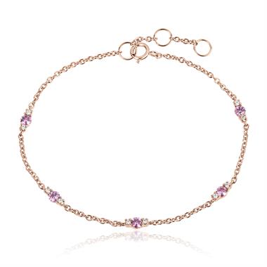 18ct Rose Gold Pink Sapphire And Diamond Station Bracelet thumbnail