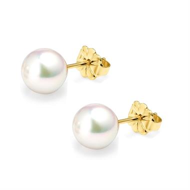 18ct Yellow Gold Akoya AAA Grade Pearl Stud Earrings 8.0mm thumbnail