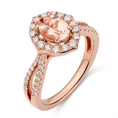 18ct Rose Gold Split Shoulder Design Morganite and Diamond Cluster Dress Ring  thumbnail
