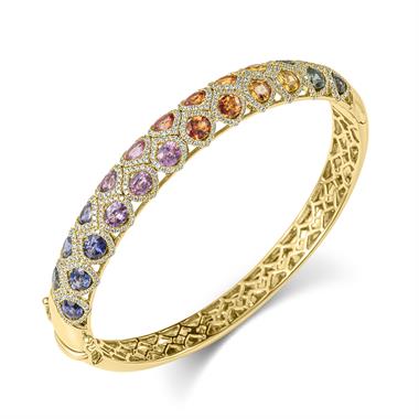 Samba 18ct Yellow Gold Rainbow Sapphire and Diamond Bangle thumbnail