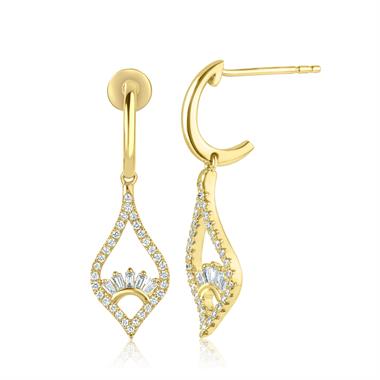 18ct Yellow Gold Kite Shape Baguette Cut Diamond Drop Earrings 0.32ct thumbnail