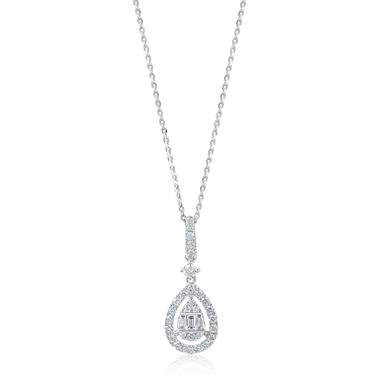 18ct White Gold Pear Shape Diamond Cluster Pendant 0.23ct thumbnail