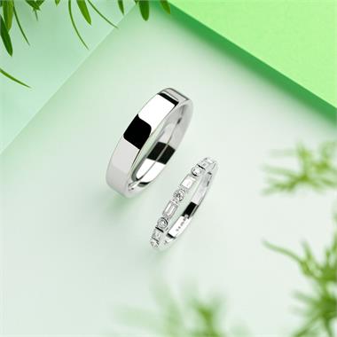 Platinum Vintage Style Baguette and Round  Diamond Half Eternity Ring thumbnail