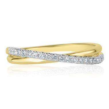 18ct Yellow Gold Crossover Design Diamond Dress Ring 0.20ct thumbnail