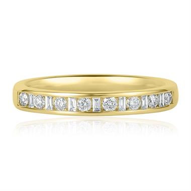 18ct Yellow Gold Alternating Baguette Cut Diamond Half Eternity Ring 0.25ct thumbnail