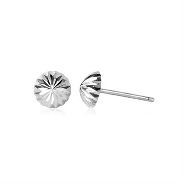 18ct White Gold Diamond-Cut Dome Stud Earrings 6mm thumbnail