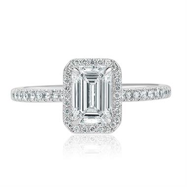 Platinum Emerald Cut Diamond Halo Engagement Ring 1.22ct thumbnail