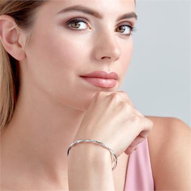 18ct White Gold Diamond Plaited Bangle thumbnail