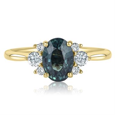 18ct Yellow Gold Teal Sapphire and Diamond Engagement Ring  thumbnail