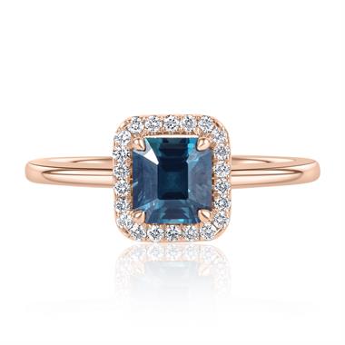 18ct Rose Gold Teal Sapphire Halo Engagement Ring 1.17ct thumbnail