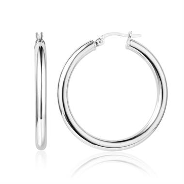 18ct White Gold Hoop Earrings 31mm thumbnail