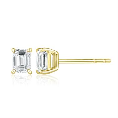 18ct Yellow Gold Emerald Cut Diamond Solitaire Earrings 0.80ct thumbnail