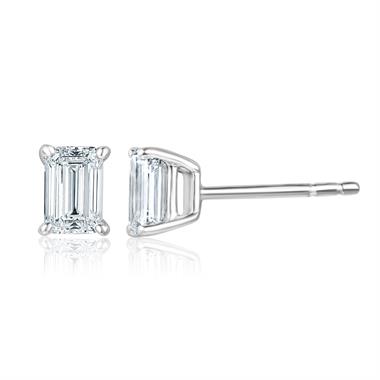 18ct White Gold Emerald Cut Diamond Solitaire Earrings 1.00ct thumbnail