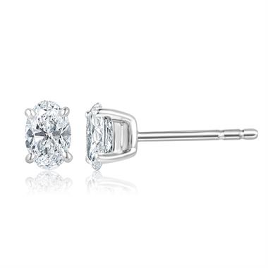 18ct White Gold Oval Cut Diamond Solitaire Earrings 0.60ct thumbnail