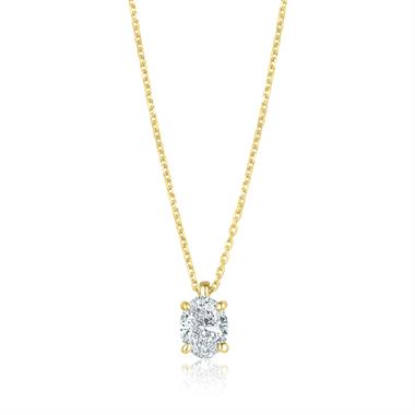 18ct Yellow Gold Oval Diamond Solitaire Necklace 0.50ct thumbnail