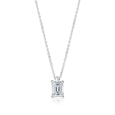 18ct White Gold Emerald Cut Diamond Solitaire Necklace 0.70ct thumbnail