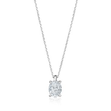 18ct White Gold Oval Diamond Solitaire Necklace 0.70ct thumbnail