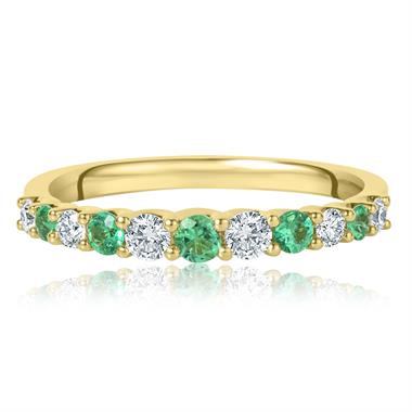18ct Yellow Gold Emerald and Diamond Half Eternity Ring thumbnail