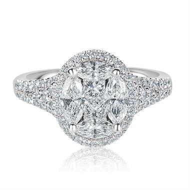 Platinum Illusion Detail Diamond Oval Dress Ring 1.60ct thumbnail