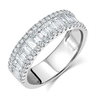 18ct White Gold Three Row Baguette Cut and Round Diamond Dress Ring 1.48ct thumbnail
