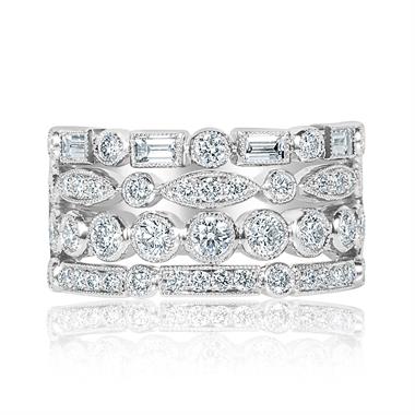 18ct White Gold Four Row Vintage Style Diamond Dress Ring 1.65ct thumbnail