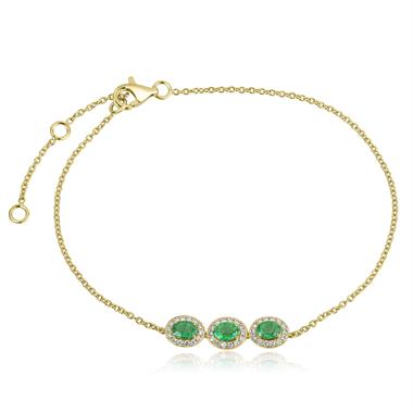 Camellia 18ct Yellow Gold Emerald and Diamond Bracelet thumbnail