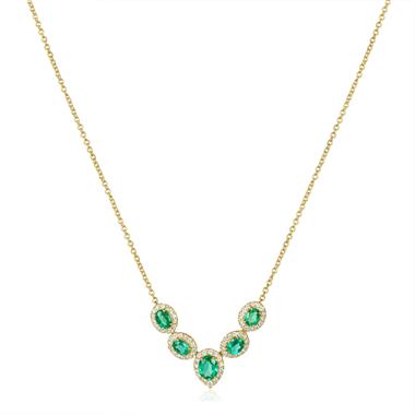 Camellia 18ct Yellow Gold Emerald and Diamond Necklace thumbnail