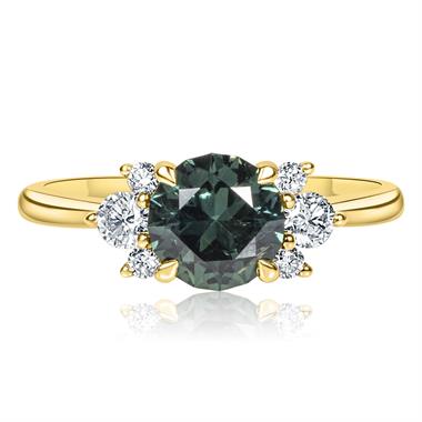 18ct Yellow Gold Teal Sapphire and Diamond Engagement Ring 1.70ct thumbnail