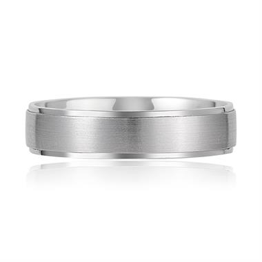 Platinum Ridge Detail Brushed Finish Wedding Ring thumbnail