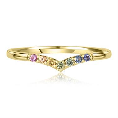 Samba 18ct Yellow Gold Rainbow Sapphire Wishbone Ring thumbnail