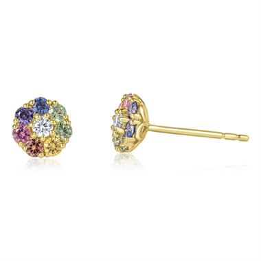 Samba 18ct Yellow Gold Rainbow Sapphire Halo Earrings thumbnail