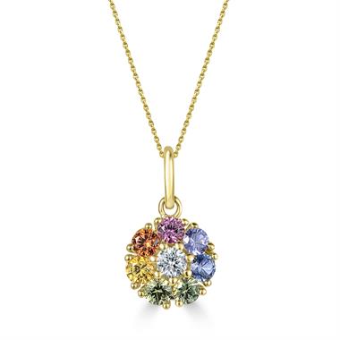 Samba 18ct Yellow Gold Rainbow Sapphire Halo Pendant thumbnail