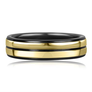 Black Zirconium and 18ct Yellow Gold Lined Wedding Ring thumbnail