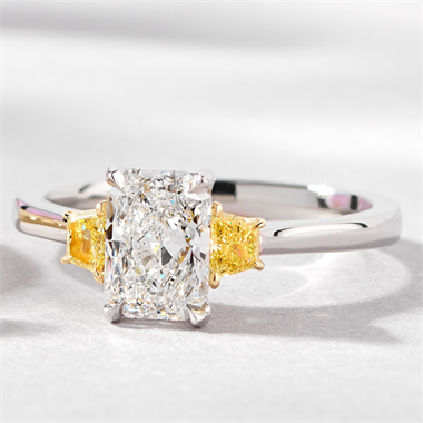 Platinum Radiant and Yellow Fancy Cut Diamond Three Stone Engagement Ring 1.20ct thumbnail