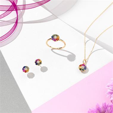 Samba 18ct Yellow Gold Rainbow Sapphire Halo Ring thumbnail