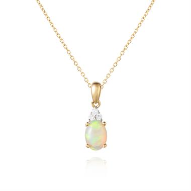 18ct Yellow Gold Opal and Diamond Pendant thumbnail