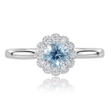 Platinum Vintage Inspired Round Aquamarine Halo Ring   thumbnail