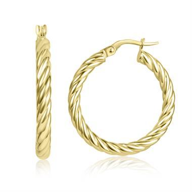 18ct Yellow Gold Twist Hoop Earrings 26mm thumbnail