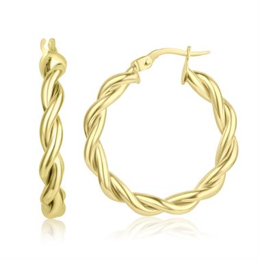 18ct Yellow Gold Twist Hoop Earrings 28mm thumbnail