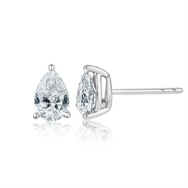 18ct White Gold Pear Cut Diamond Solitaire Earrings 1.40ct thumbnail