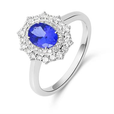 18ct White Gold Tanzanite and Diamond Double Halo Dress Ring thumbnail