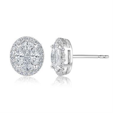 18ct White Gold Oval Illusion Set Diamond Earrings thumbnail