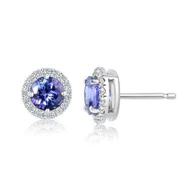 18ct White Gold Tanzanite and Diamond Halo Earrings thumbnail